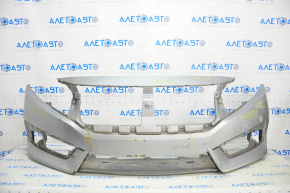 Front bumper bare Honda Civic X FC 16-19 silver, pressed, tear, scratches