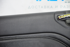 Door trim card rear left Jeep Compass 11-16 black with black insert leather, armrest leather, white stitching, cut, scratches