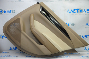 Door trim card rear right Cadillac CTS 14 - brown with beige insert leather, armrest leather, upper insert suede, molding under wood gloss, backlight, pokes, tears
