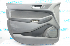 Door trim card front left Ford Edge 15-18 black with black insert cloth, armrest leather, handle molding gray, tears, scratches