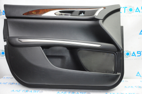 Door trim card front left Lincoln MKZ 13-16 black leather, armrest leather, insert wood gloss, crack