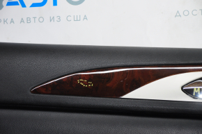 Door trim card front left Lincoln MKZ 13-16 black leather, armrest leather, insert wood gloss, crack