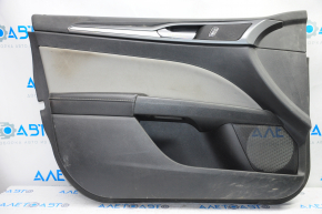 Door trim card front left Ford Fusion mk5 13-16 black with gray insert cloth, armrest leather, molding gray gloss, crack, rubbed, for dry cleaning