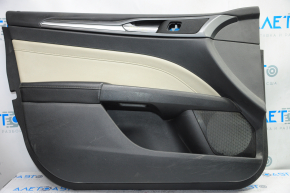 Door trim card front left Ford Fusion mk5 13-16 black with beige insert leather, armrest leather, molding gray gloss, for seat memory, scratches