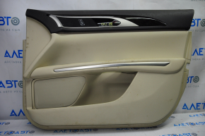 Door trim card front right Lincoln MKZ 13-15 beige leather, armrest leather, insert wood gloss, butts, insert defect, for dry cleaning
