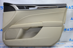 Door trim card front right Ford Fusion mk5 13-14 beige with beige insert leather, armrest leather, molding under wood gloss, butts