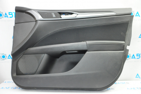 Door trim card front right Ford Fusion mk5 13-20 black with black insert cloth, armrest leather, molding gray gloss