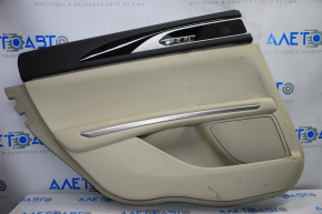 Door trim card rear left Lincoln MKZ 13-15 beige leather, armrest leather, insert wood gloss, break crepe, tear, butts, for dry cleaning
