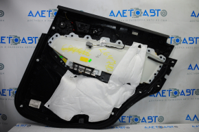 Door trim card rear left Ford Edge 15-18 black with beige insert leather, armrest leather, handle molding gray, tear, bumps, scratches
