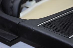 Door trim card rear left Ford Edge 15-18 black with beige insert leather, armrest leather, handle molding gray, tear, bumps, scratches