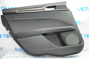 Door trim card rear left Ford Fusion mk5 13-16 black with black insert leather, armrest leather, molding under wood gloss, tears, scratches, pokes
