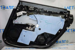 Door trim card rear left Ford Fusion mk5 13-16 black with black insert leather, armrest leather, molding under wood gloss, tears, scratches, pokes