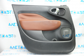 Door trim card front left Fiat 500L 14- black with brown insert leather, peeled leather, scratches