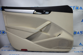 Door trim card front left VW Passat b7 12-15 USA beige with beige insert leather, armrest leather, molding gray scratch gloss, tears, breakage of fasteners