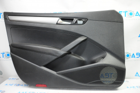 Door trim card front left VW Passat b7 12-15 USA black with black insert leather, armrest leather, molding gray gloss, tears, breakage of crepe, scratches