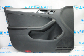 Door trim card front left VW Jetta 11-16 USA black with black insert plastic, armrest leather, molding gray gloss, scratches