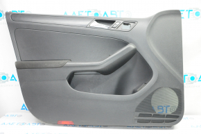 Door trim card front left VW Jetta 11-16 USA black with black insert plastic, armrest cloth, molding black structure, scratches