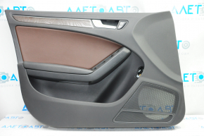 Door trim card front left Audi A4 B8 13-16 rest black with brown insert leather, armrest leather, molding under wood structure, sedan, scratches