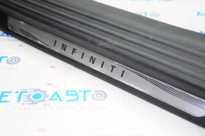 Door sill trim front right Infiniti QX50 19-20 black with chrome, broken fastener, chipped chrome, scratches