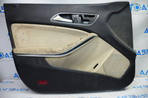 Door trim card front left Mercedes CLA 14-19 black with beige insert leather, armrest leather, scratches, bumps, for dry cleaning