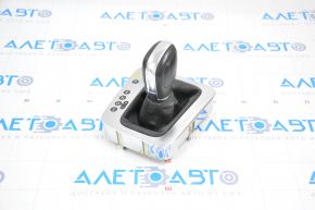 Automatic transmission knob with shifter cover VW Tiguan 09-17 black leather, chrome cover, scratches on leather, broken fasteners