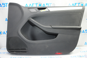 Door trim card front right VW Jetta 11-16 USA black with black insert plastic, armrest leather, molding gray gloss type 1