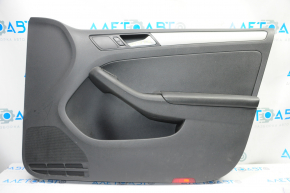 Door trim card front right VW Jetta 11-16 USA black with black insert plastic, armrest leather, molding gray gloss type 1, scratches