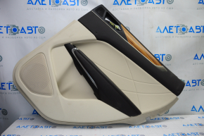 Door trim card rear right Lincoln MKC 15-16 beige with beige insert leather, armrest leather, insert wood structure, tears, bumps