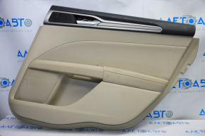 Door trim card rear right Ford Fusion mk5 13-16 beige with beige insert cloth, armrest leather, molding gray structure, for dry cleaning