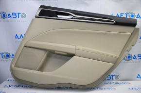 Door trim card rear right Ford Fusion mk5 13-16 beige with beige insert leather, armrest leather, molding under wood gloss, creased, scratches