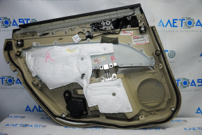 Door trim card rear right Ford Fusion mk5 13-16 beige with beige insert leather, armrest leather, molding under wood gloss, creased, scratches