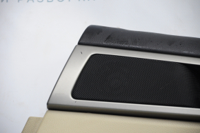 Door trim card rear right Ford Fusion mk5 13-16 beige with beige insert leather, armrest leather, molding under wood gloss, creased, scratches