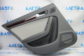 Door trim card rear left Audi A4 B8 08-12 pre-restoration dark gray with light gray insert leather, rubber armrest, molding under wood gloss with chrome, sedan, without curtain, scratches, broken fast