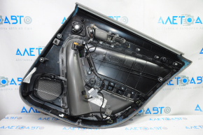 Door trim card rear left Audi A4 B8 08-12 pre-restoration dark gray with light gray insert leather, rubber armrest, molding under wood gloss with chrome, sedan, without curtain, scratches, broken fast