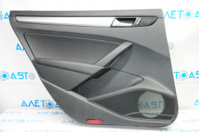 Door trim card rear left VW Passat b7 12-15 USA black with black insert leather, armrest leather, molding gray gloss, broken crepe