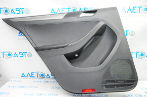 Door trim card rear left VW Jetta 11-18 USA black with black insert plastic, armrest leather, molding gray gloss type 1, scratches