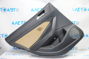 Door trim card rear left VW Jetta 19-21 black with beige insert plastic, armrest leather, scratches