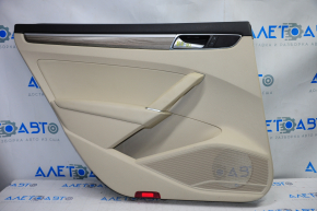 Door trim card rear left VW Passat b8 16-19 USA beige with beige insert leather, armrest leather, molding under wood gloss