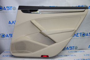 Door trim card rear right VW Passat b8 16-19 USA beige with beige insert leather, armrest leather, molding under wood gloss