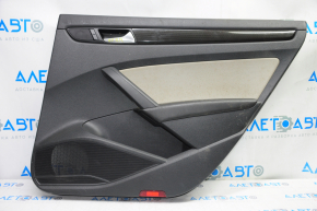 Door trim card rear right VW Passat b7 12-15 USA black with gray insert leather, armrest leather, molding black under carbon, broken crepe, scratches, for dry cleaning