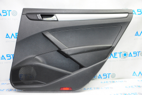 Door trim card rear right VW Passat b7 12-15 USA black with black insert plastic, armrest leather, molding gray gloss, break crepe, scratches, tear
