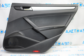 Door trim card rear right VW Passat b7 12-15 USA black with black insert leather, armrest leather, molding gray gloss, broken crepe
