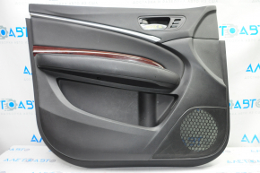Door trim card front left Acura MDX 14-16 black with black insert leather, armrest leather, molding under wood gloss, under seat memory, scratches