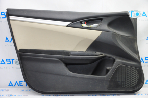 Door trim card front left Honda Civic X FC 16-21 4d cloth black with beige insert plastic, scratches, for dry cleaning, pokes
