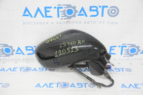 Right side mirror complete Lexus LS460 07-09 prerest 14 pins, black, painted, broken mirror frame, dented, mirror
