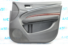 Door trim card front right Acura MDX 14-16 black with black insert leather, armrest leather, molding under wood gloss, scratches