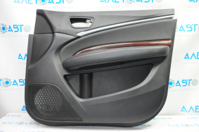 Door trim card front right Acura MDX 14-16 black with black insert leather, armrest leather, molding under wood gloss, scratches