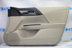 Door trim card front right Honda Accord 13-15 beige with beige insert leather, armrest leather, handle molding type 4, tear, scratches