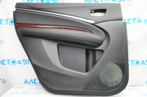 Door trim card rear left Acura MDX 14-20 black with black insert leather, armrest leather, molding under wood gloss, without curtain, scratches