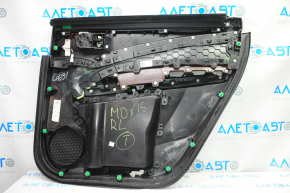 Door trim card rear left Acura MDX 14-20 black with black insert leather, armrest leather, molding under wood gloss, curtain, scratches